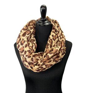 Animal Print Infinity Scarf Brown Tan Leopard Woven Long Lightweight